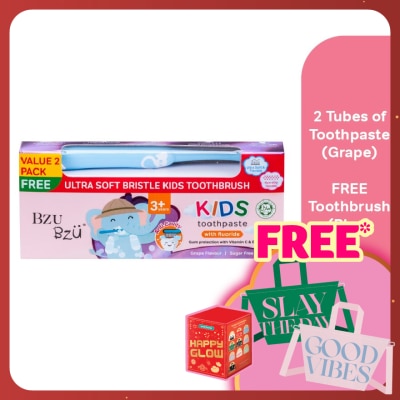 BZU BZU Strawberry Toothpaste Free Pink Toothbrush 2x50g