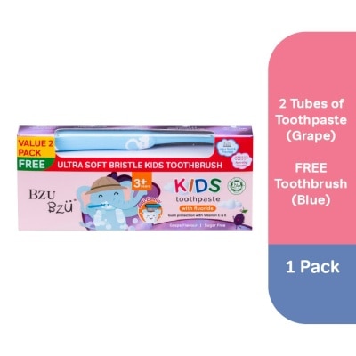 BZU BZU Strawberry Toothpaste Free Pink Toothbrush 2x50g