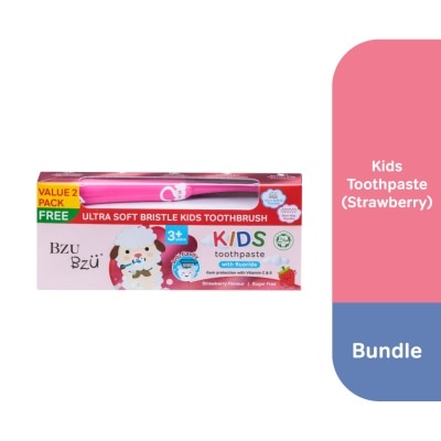 BZU BZU - Strawberry Toothpaste Free Pink Toothbrush 2x50g