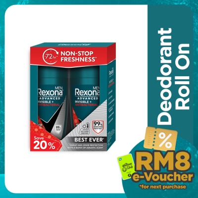 REXONA Invisible AntiBacteria Roll On 2x45ml