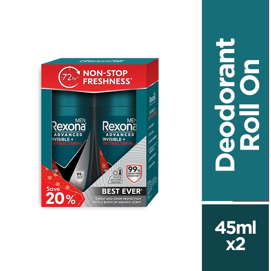 REXONA, Invisible AntiBacteria Roll On 2x45ml | Watsons Malaysia