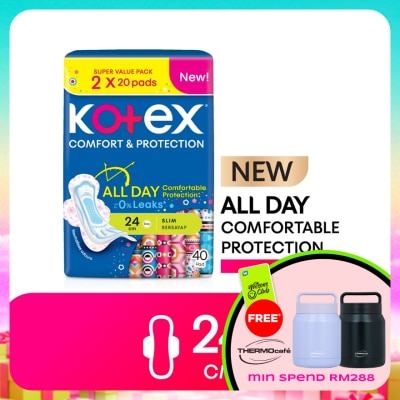 KOTEX - Comfort & Protection Slim Wing Pad 24cm (20sx2) - Sanitary Pad with 100% Leak Free Comfort