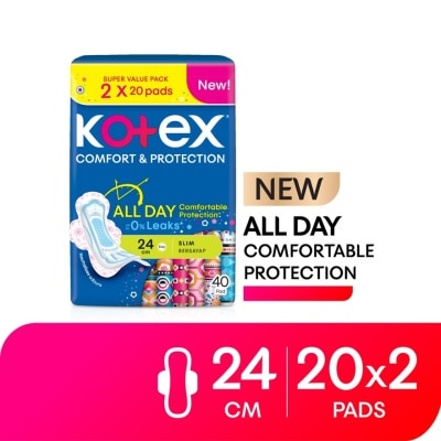 KOTEX - Comfort & Protection Slim Wing Pad 24cm (20sx2) - Sanitary Pad with 100% Leak Free Comfort