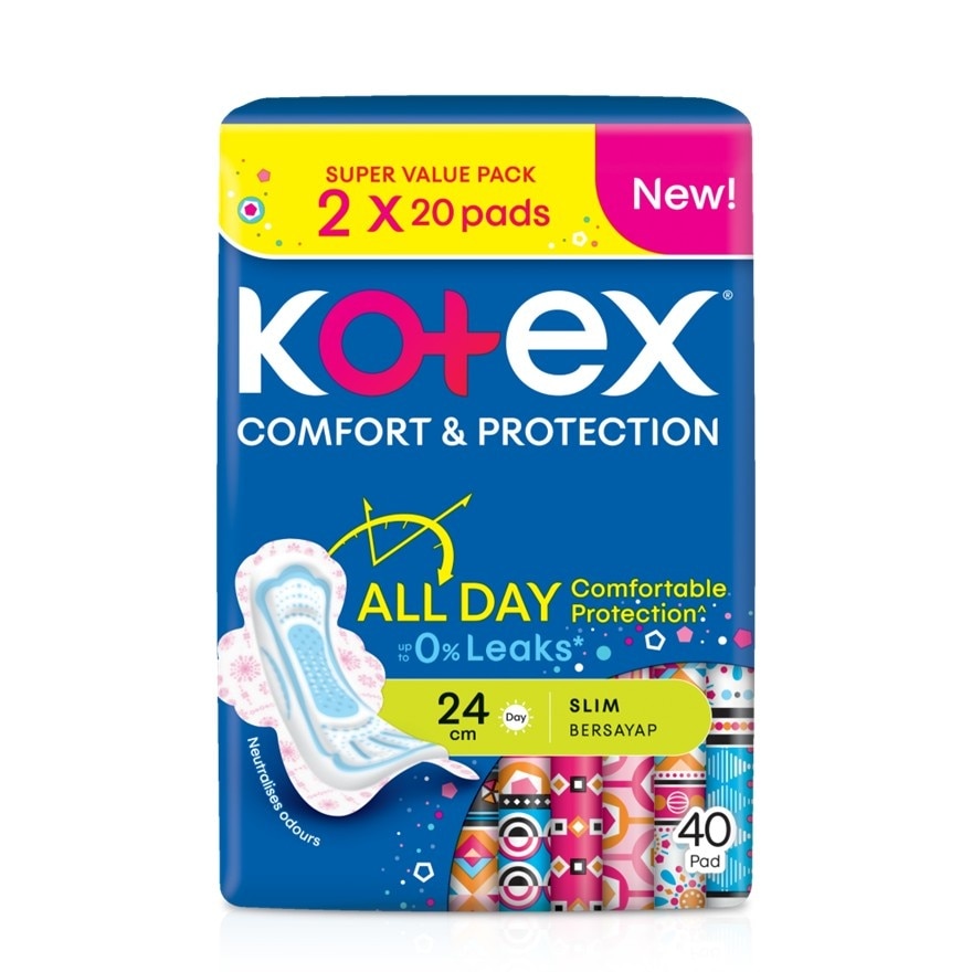 Comfort & Protection Slim Wing Pad 24cm (20sx2) - Sanitary Pad with 100% Leak Free Comfort