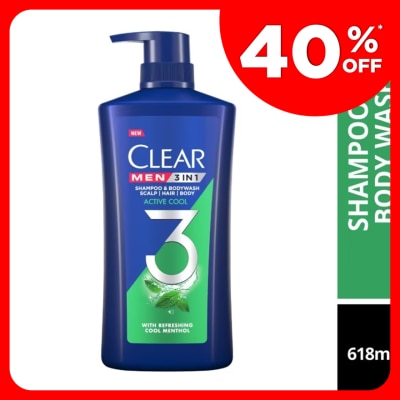 CLEAR MEN 3IN1 Shampoo & Bodywash Active Cool 618ml