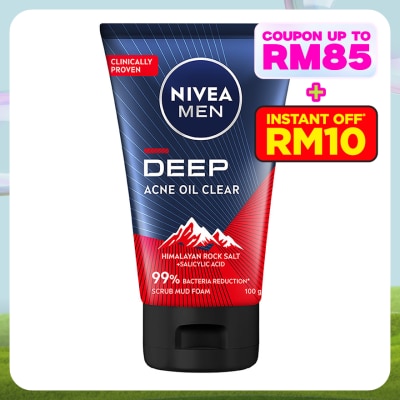 NIVEA FOR MEN DEEP Rapid Acne Oil Clear Mud Scrub 100g
