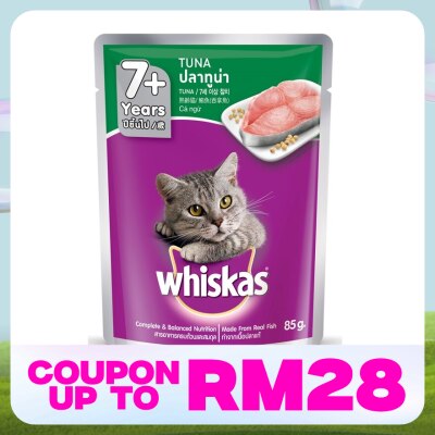 WHISKAS Cat Wet Food Pouch 7+ Tuna 80gm
