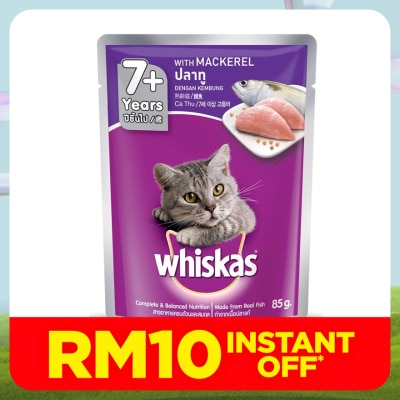 WHISKAS Cat Wet Food Pouch 7+ Mackerel 80gm