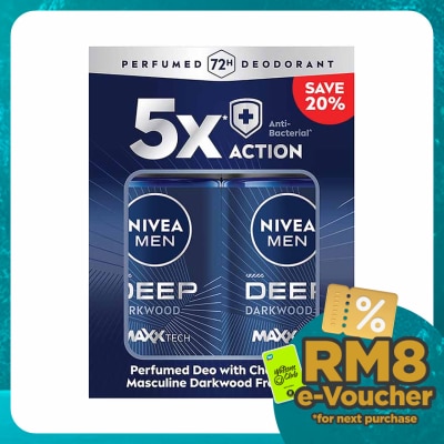 NIVEA FOR MEN DEEP Deodorant Roll On Twin Pack 2x50ml