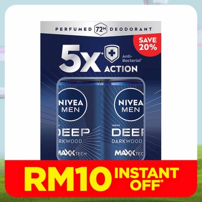 NIVEA FOR MEN DEEP Deodorant Roll On Twin Pack 2x50ml