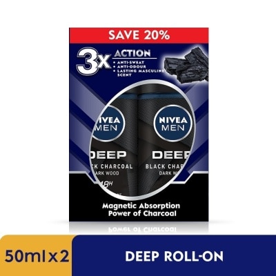 NIVEA FOR MEN DEEP Deodorant Roll On Twin Pack 2x50ml