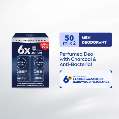 NIVEA FOR MEN DEEP Deodorant Roll On Twin Pack 2x50ml image
