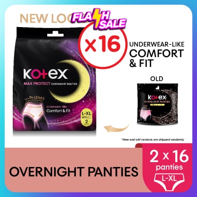 KOTEX Overnight Panties L-XL (2s x 16 Packs) - Period Panties with 360⁰ Anti-Leakage Protection Disposable
