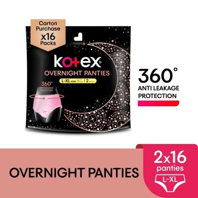 KOTEX Overnight Panties L-XL (2s x 16 Packs) - Period Panties with 360⁰ Anti-Leakage Protection Disposable