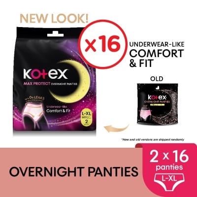 KOTEX Overnight Panties L-XL (2s x 16 Packs) - Period Panties with 360⁰ Anti-Leakage Protection Disposable