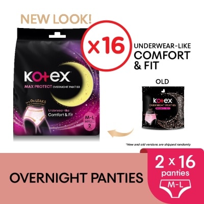 KOTEX Overnight Panties M-L (2s x 16 Packs) - Period Panties with 360⁰ Anti-Leakage Protection Disposable