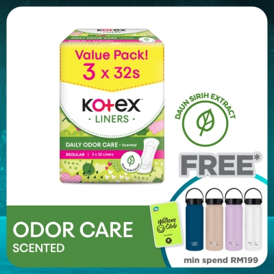 KOTEX Regular Scented Pantyliner 15cm (32s x 3 Packs) - Odor Care with Daun Sirih Extract Liners