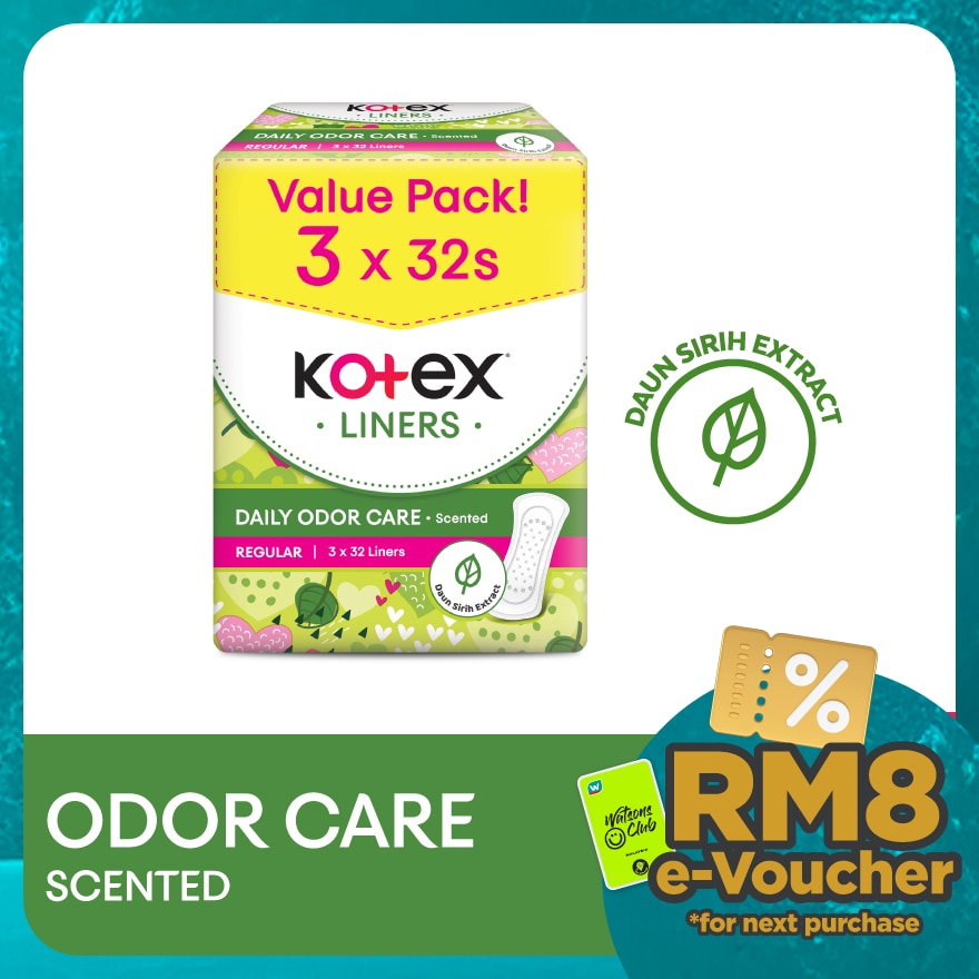 Regular Scented Pantyliner 15cm (32s x 3 Packs) - Odor Care with Daun Sirih Extract Liners
