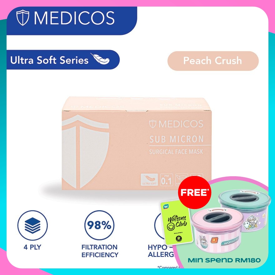 MEDICOS 4 Ply Lumi Series Surgical Face Mask Peach 50's