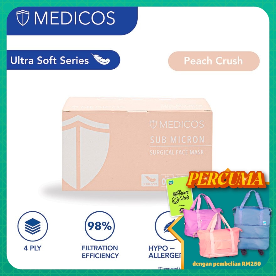 MEDICOS 4 Ply Lumi Series Surgical Face Mask Peach 50's