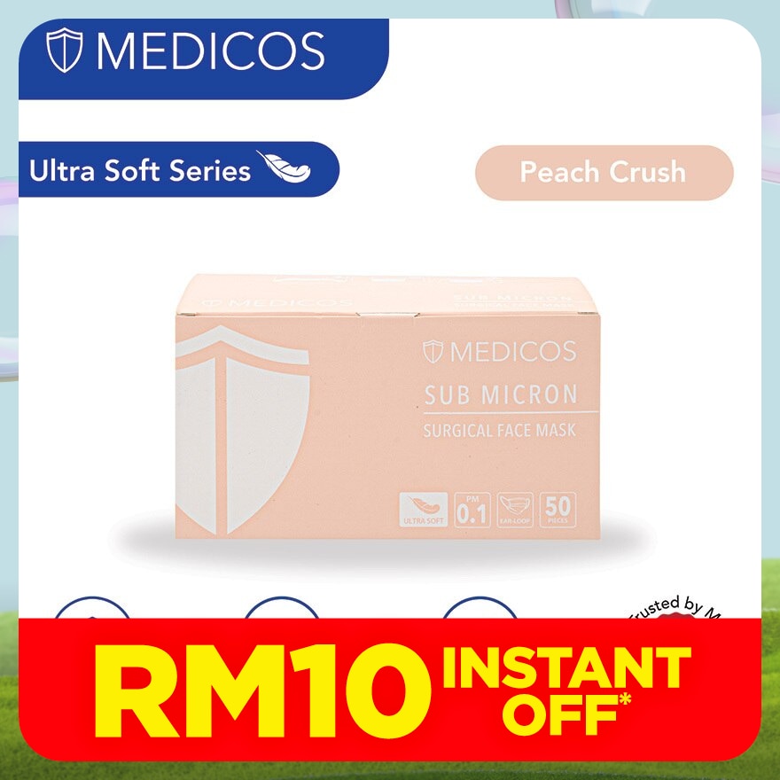 MEDICOS 4 Ply Lumi Series Surgical Face Mask Peach 50's