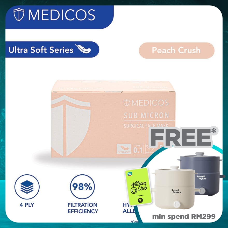 MEDICOS 4 Ply Lumi Series Surgical Face Mask Peach 50's