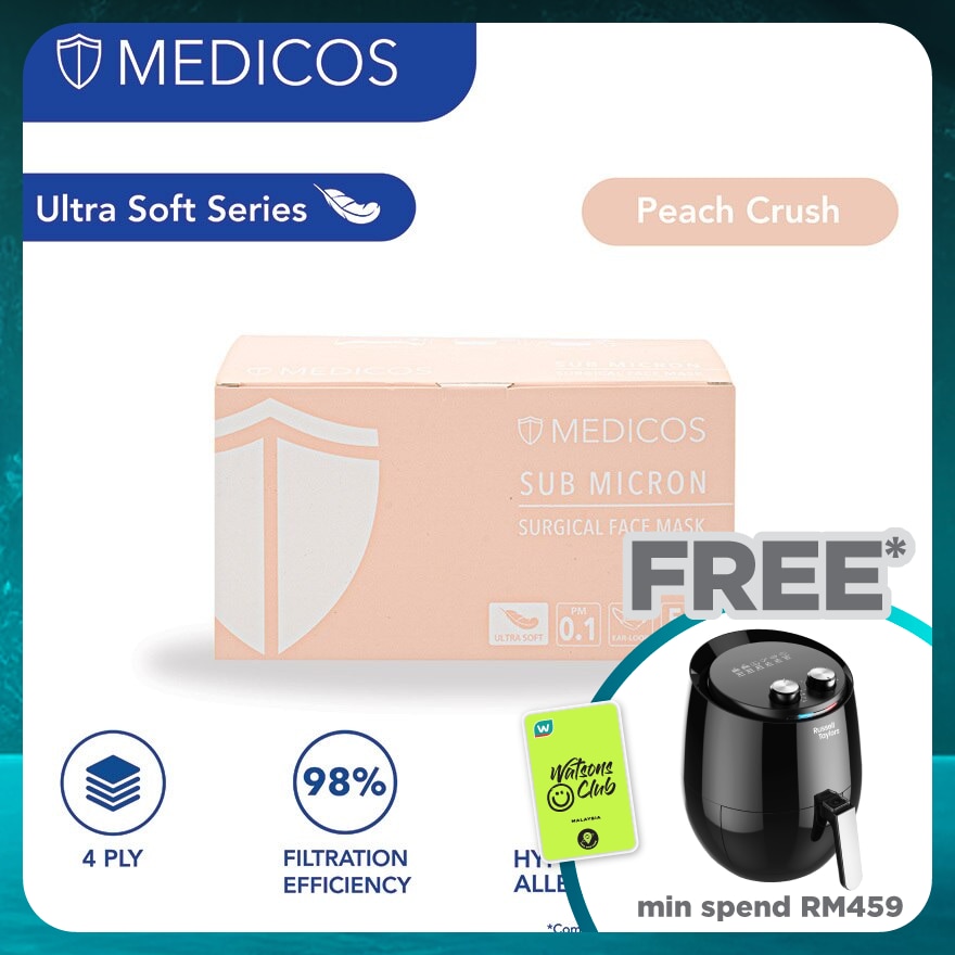 MEDICOS 4 Ply Lumi Series Surgical Face Mask Peach 50's