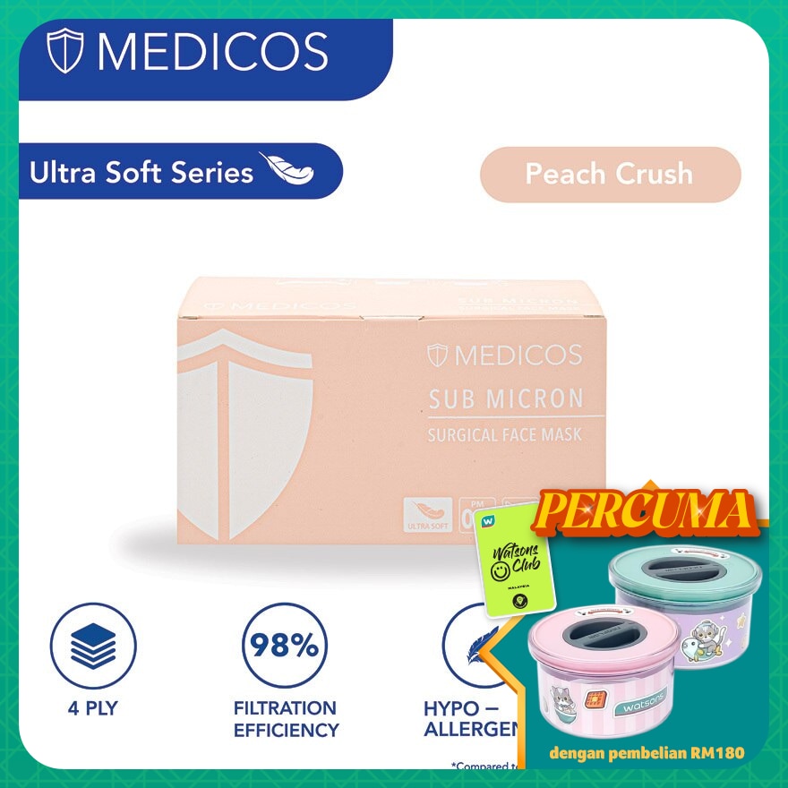 MEDICOS 4 Ply Lumi Series Surgical Face Mask Peach 50's