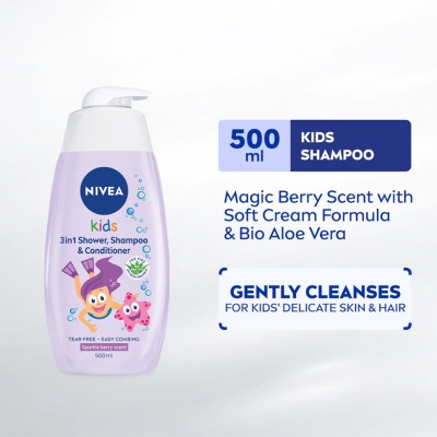 NIVEA BABY - Kids 3 in 1 Shower & Shampoo Sparkle Berry 500ml