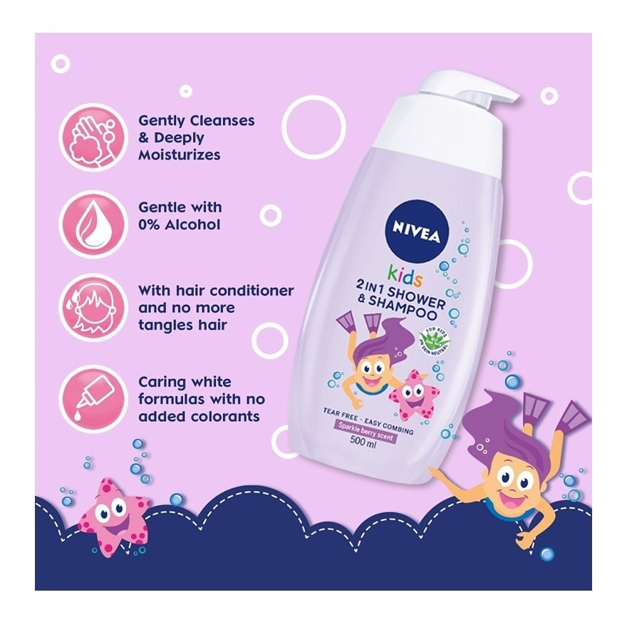 Kids 2 in 1 Shower & Shampoo Sparkle Berry 500ml