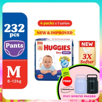 HUGGIES - Dry Pants Diapers M 58s (4 Packs) - Absorbent and dry diapers for baby