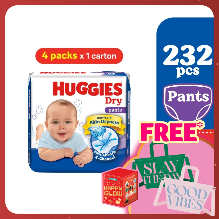Dry Pants Diapers M 58s (4 Packs) - Absorbent and dry diapers for baby