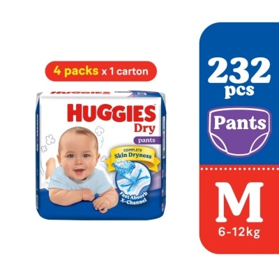 HUGGIES Dry Pants Diapers M 58s (4 Packs) - Absorbent and dry diapers for baby