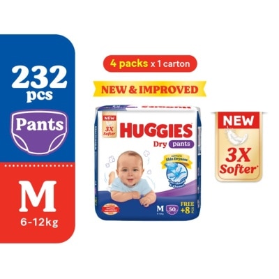 HUGGIES - Dry Pants Diapers M 58s (4 Packs) - Absorbent and dry diapers for baby