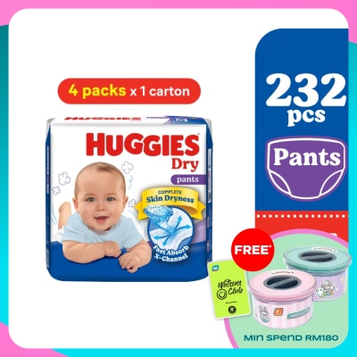 HUGGIES Dry Pants Diapers M 58s (4 Packs) - Absorbent and dry diapers for baby