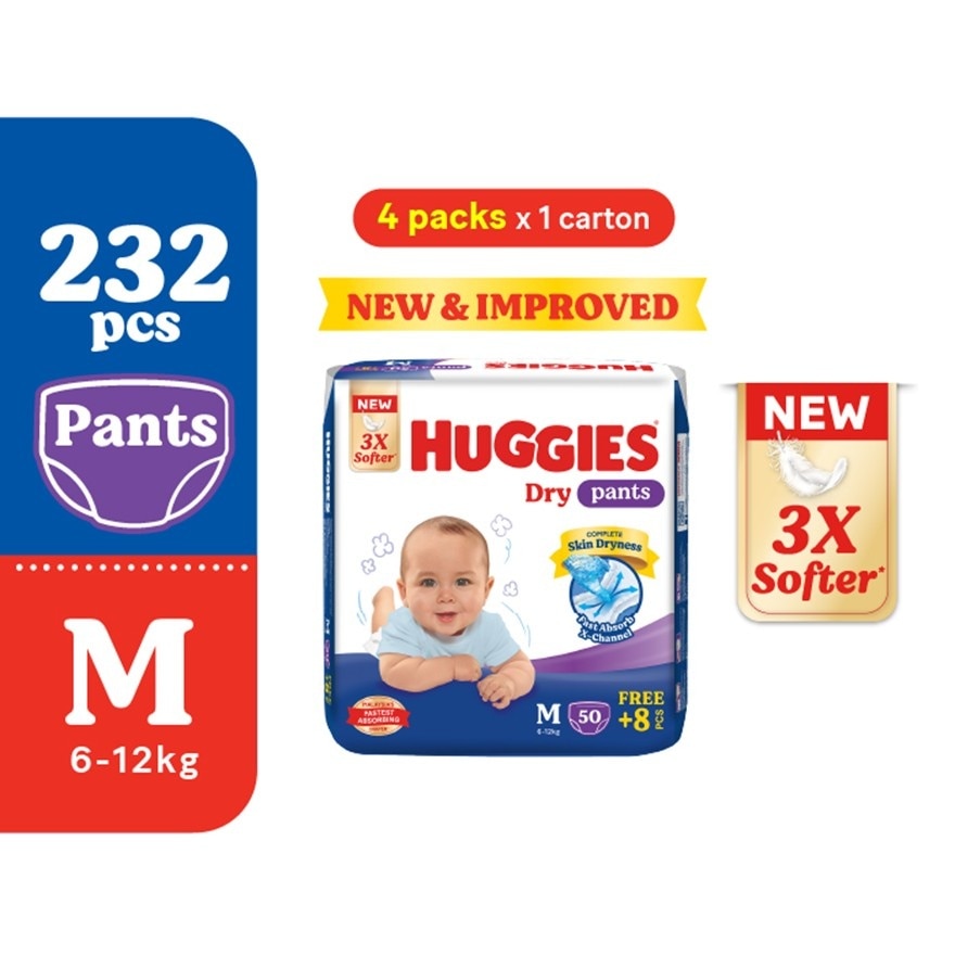 Dry Pants Diapers M 58s (4 Packs) - Absorbent and dry diapers for baby