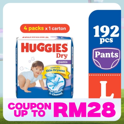 HUGGIES Dry Pants Diapers L 48s (4 Packs) - Absorbent and dry diapers for baby