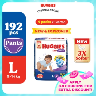 HUGGIES - Dry Pants Diapers L 48s (4 Packs) - Absorbent and dry diapers for baby