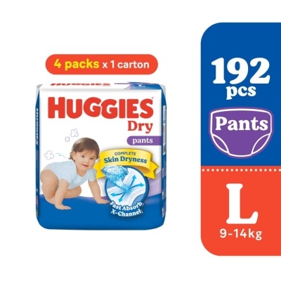 HUGGIES Dry Pants Diapers L 48s (4 Packs) - Absorbent and dry diapers for baby