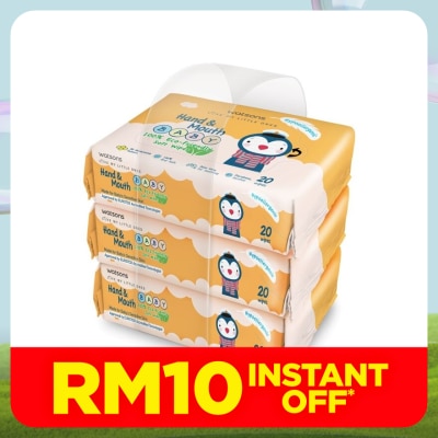 WATSONS Hand & Mouth Baby Soft Wipes 3 x 20's