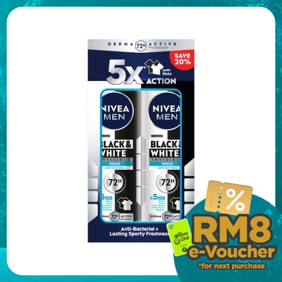 NIVEA FOR MEN Deodorant B&W Fresh Spray Twin Pack 2x150ml