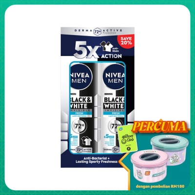 NIVEA FOR MEN Deodorant B&W Fresh Spray Twin Pack 2x150ml