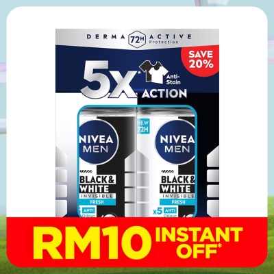 NIVEA FOR MEN Deodorant B&W Fresh Roll On Twin Pack 2x50ml