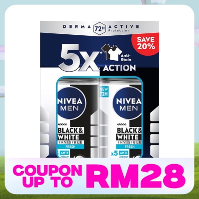 NIVEA FOR MEN Deodorant B&W Fresh Roll On Twin Pack 2x50ml