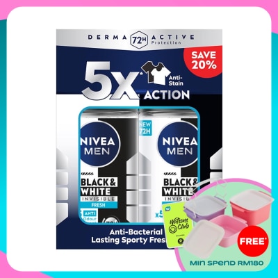 NIVEA FOR MEN Deodorant B&W Fresh Roll On Twin Pack 2x50ml