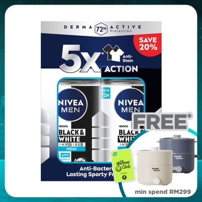 NIVEA FOR MEN Deodorant B&W Fresh Roll On Twin Pack 2x50ml