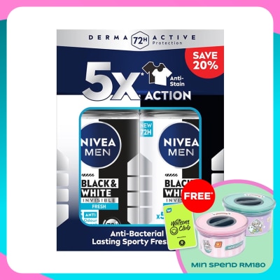 NIVEA FOR MEN Deodorant B&W Fresh Roll On Twin Pack 2x50ml