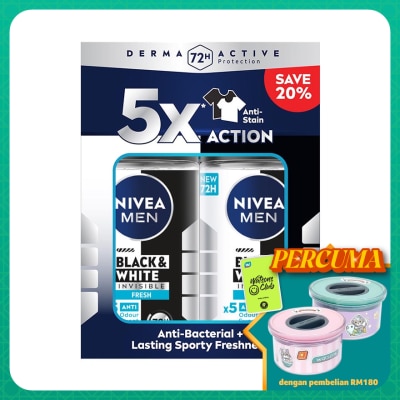 NIVEA FOR MEN Deodorant B&W Fresh Roll On Twin Pack 2x50ml
