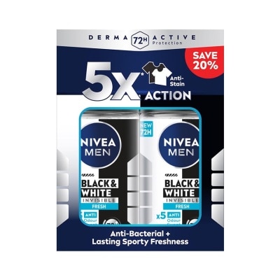 NIVEA FOR MEN Deodorant B&W Fresh Roll On Twin Pack 2x50ml