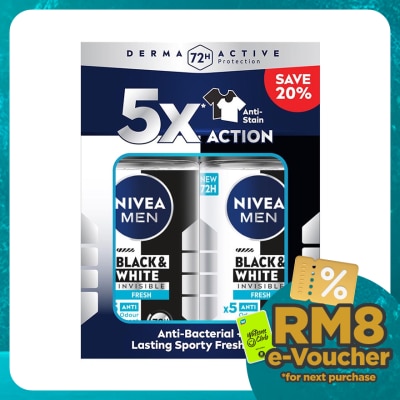 NIVEA FOR MEN Deodorant B&W Fresh Roll On Twin Pack 2x50ml